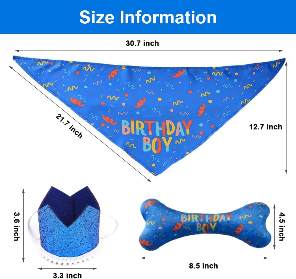 BSISUERM Conjunto de bandana de cumpleaños para mascotas, accesorios de cumpleaños para perros con sombrero de corona de cumpleaños para mascotas,