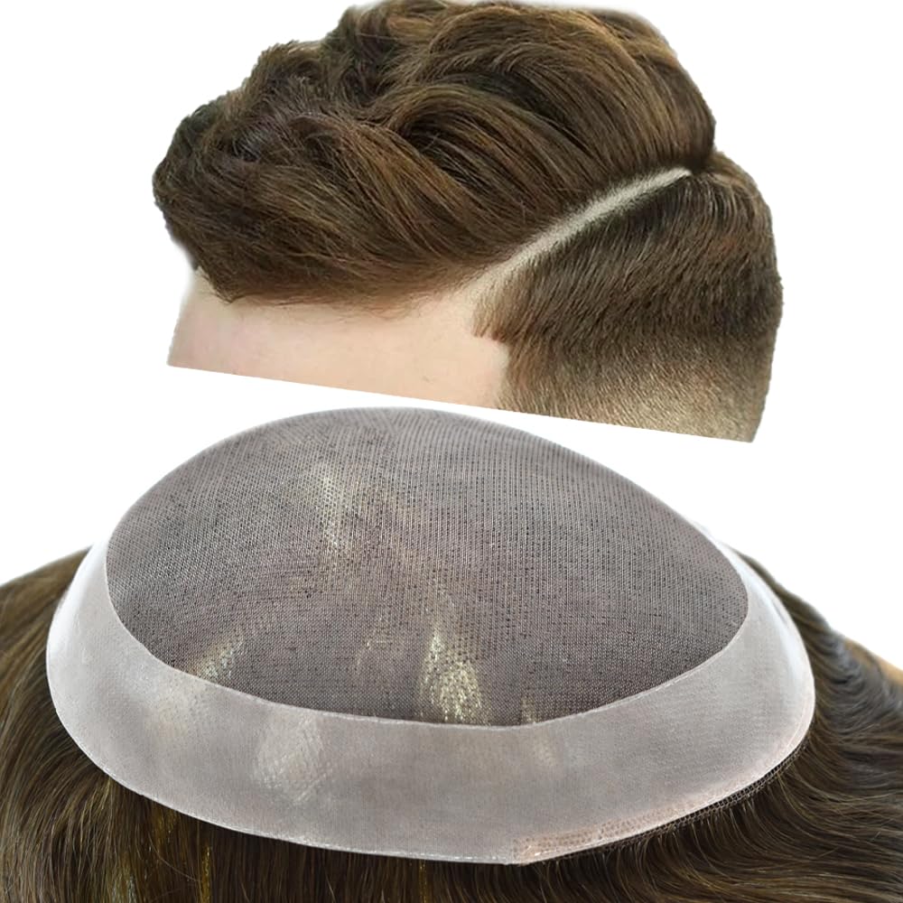Toupee – Piezas de cabello humano 100% europeo para hombre, sistema de repuesto duradero y fino en el centro para hombres con poliuretano adherido