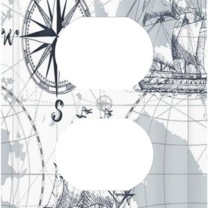 Cubierta de interruptor de luz dúplex de 1 banda para velero náutico, brújula moderna, cubierta decorativa de pared, placa de toma de corriente, Cubierta de interruptor de luz dúplex de 1 banda para velero náutico, brújula moderna, cubierta decorativa de pared, placa de toma de corriente,