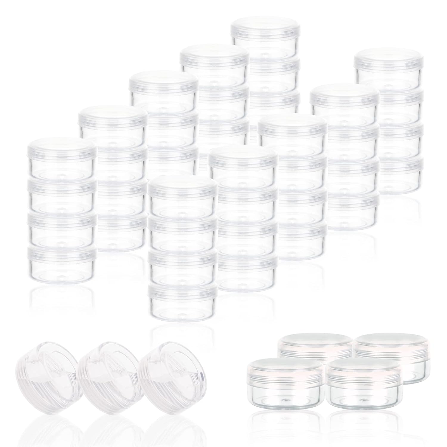 Contenedores de cosméticos con tapas, tarros de loción de plástico, tarros para muestras, con tapa rosa, 0.2oz, 25 unidades, Tarro de 3 gramos.,