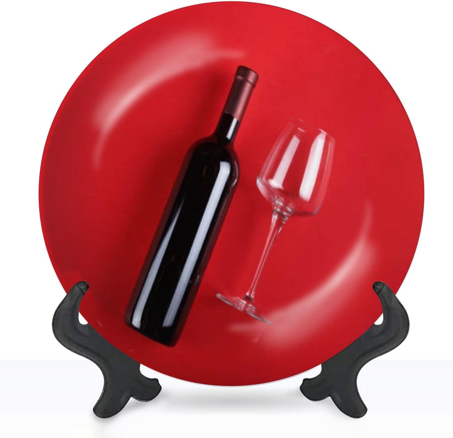 Placa de cerámica para colgar en la pared, botella de vino, vidrio vacío, pintura roja, placa decorativa, placa de porcelana para sala de estar,