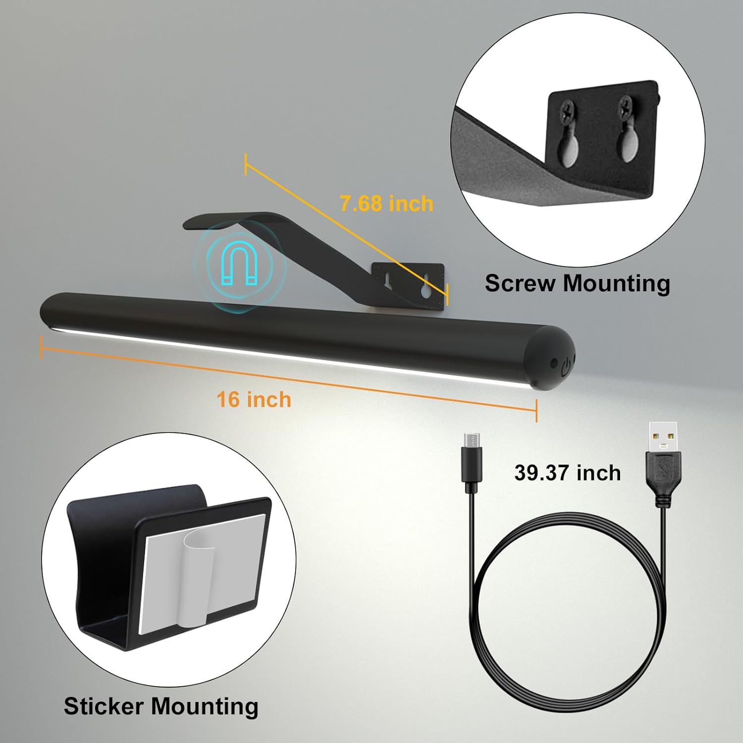 Luces de imagen para pinturas recargables, luz artística de pared con control remoto inalámbrico, luz sobre la imagen regulable con atenuador
