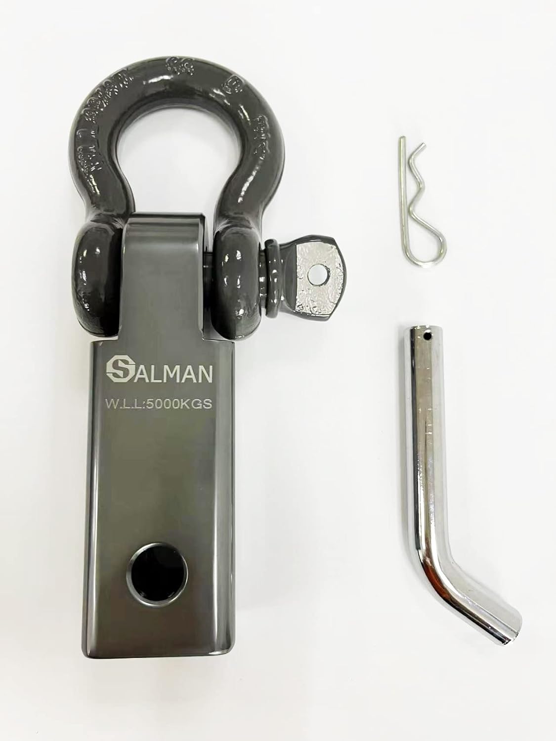SALMAN 5T – Receptor de enganche de aleación de aluminio 6061 y grillete de arco y pin con accesorios de cabrestante con clip R (gris)