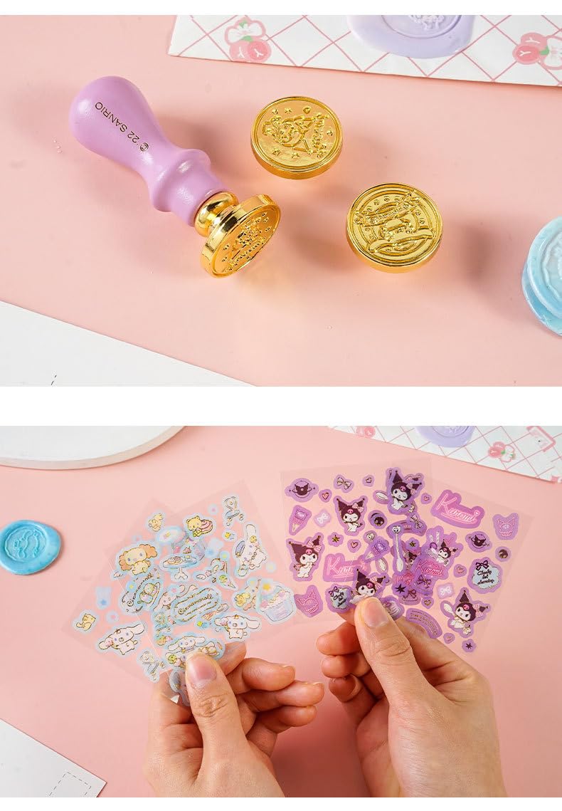 Kuromi Wax Seal Kit 6 in 1 DIY Sealing Wax Seal Stamp Kit Includes Wax Seal Stamp, Wax Stamp Spoon and Candles Use to Letters Invitations & Gift