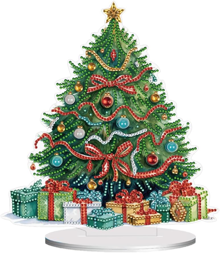 Orgone Kit de adornos de escritorio de árbol de Navidad para adultos, pintura acrílica por números, decoración de Navidad de escritorio, kit de
