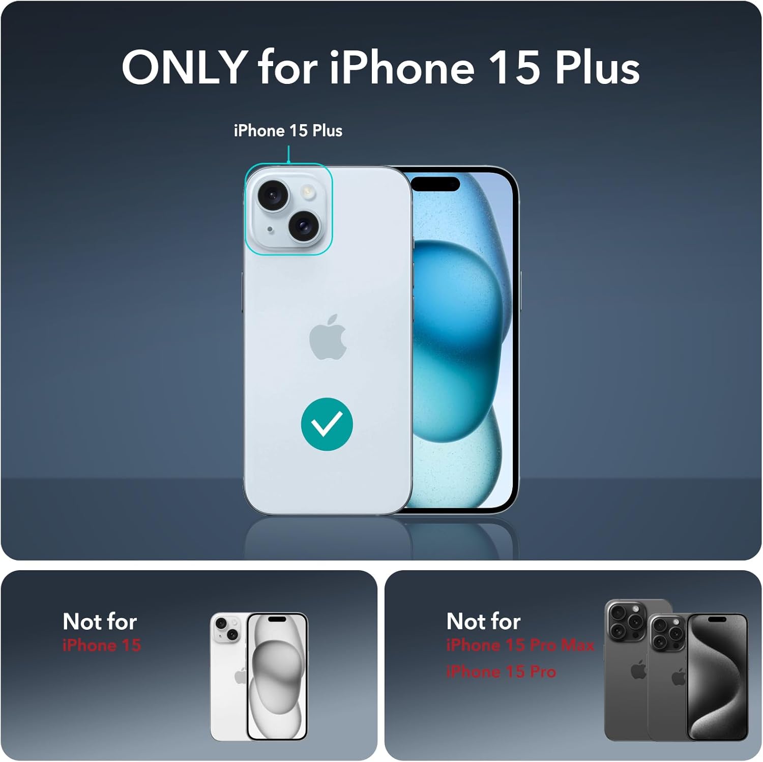 ESR Juego de 3+1 protector de pantalla Armorite para iPhone 15 Plus, vidrio templado ultra resistente, marco de fácil instalación, paquete de 3 con