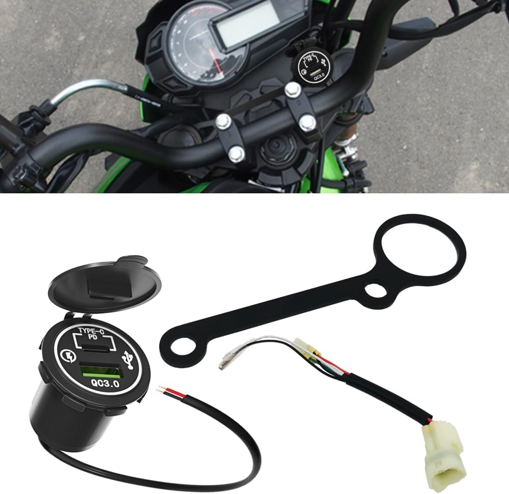 Kit de puerto USB dual USB de carga rápida 3.0 tipo c PD para motocicleta compatible con Kawasaki Z125 PRO 2017-2024