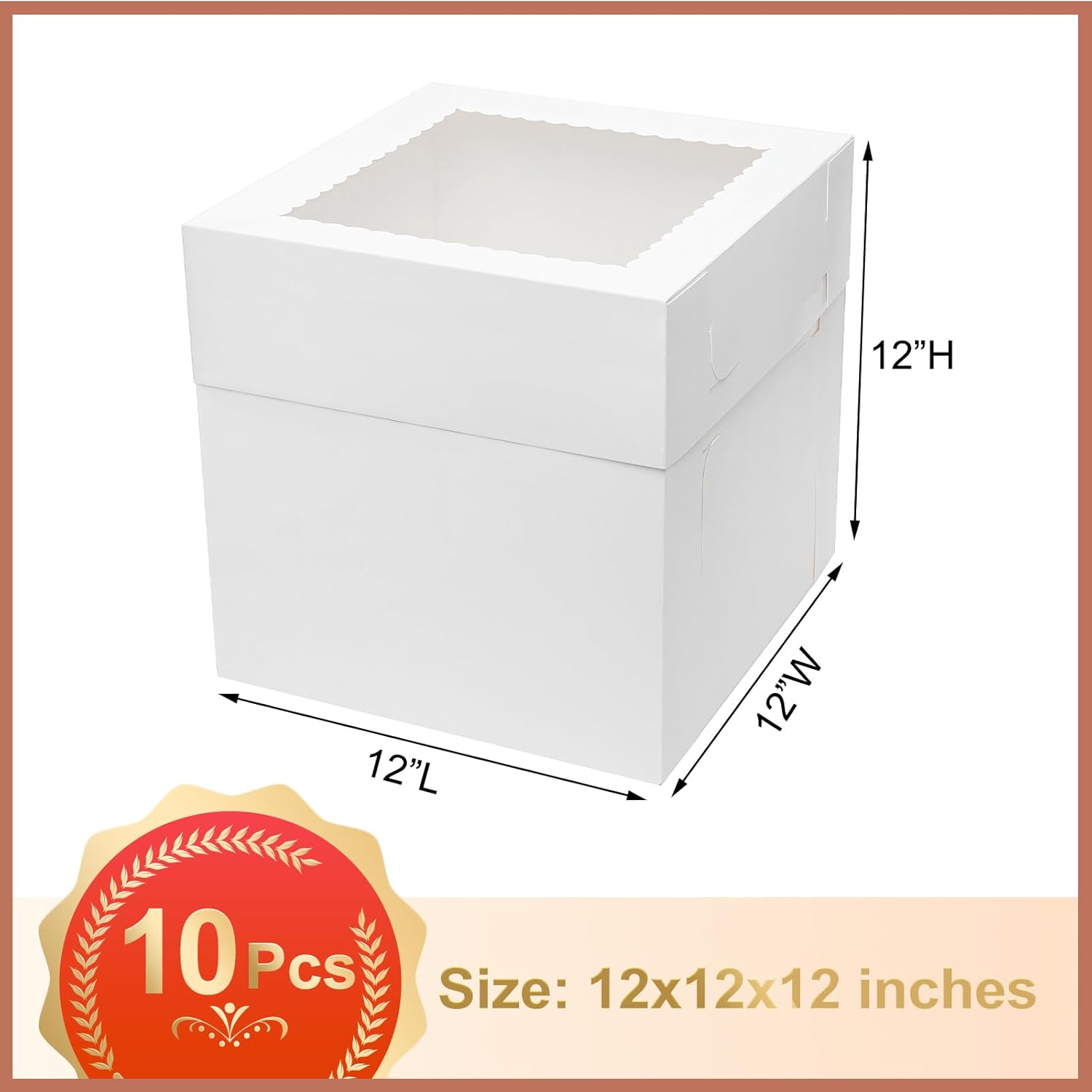 10 cajas para pasteles de 12 pulgadas, 12 x 12 x 12 pulgadas, cajas de pasteles de alto para tartas de nivel con ventana, recipientes desechables