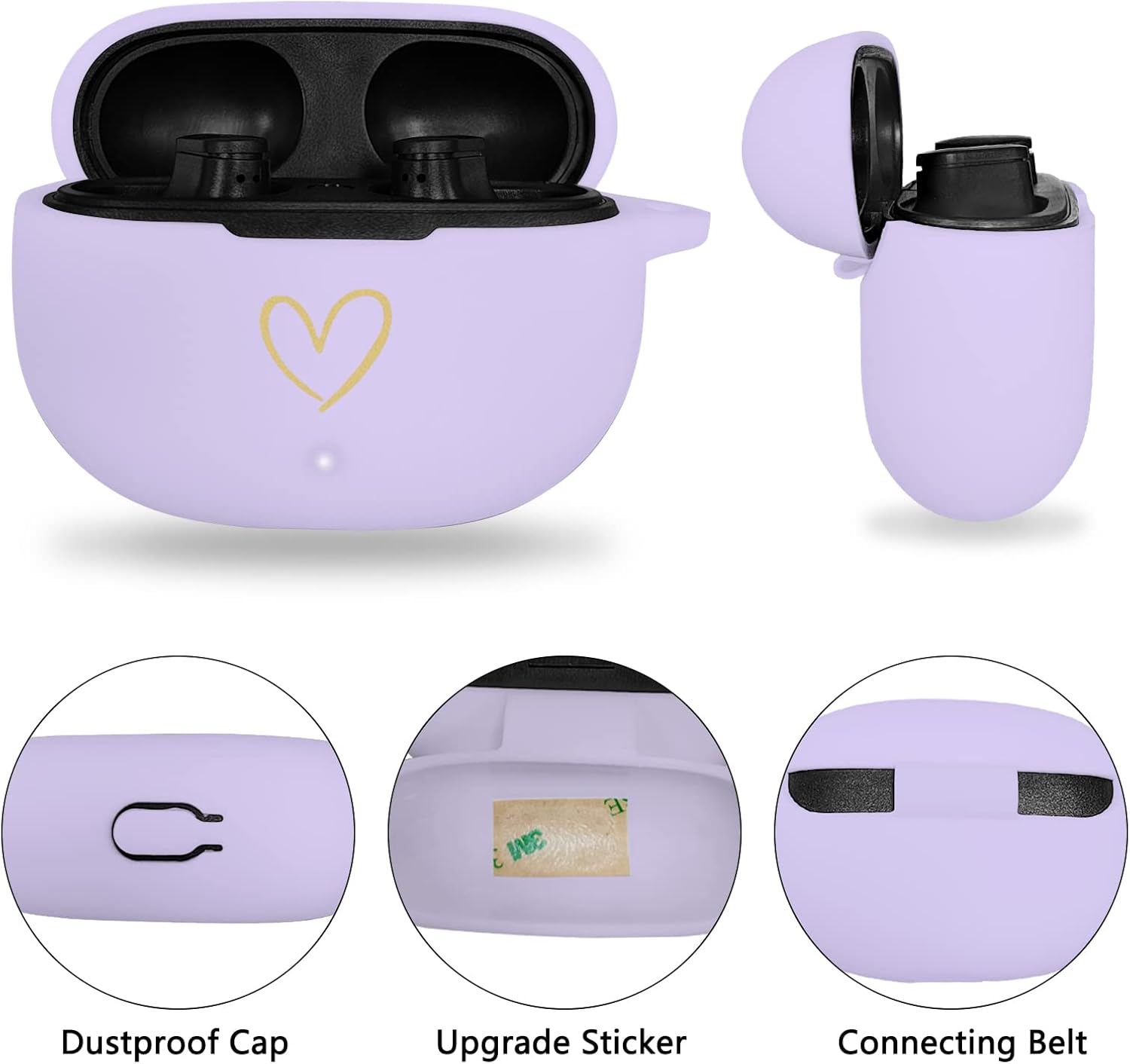 Compatible con Beats Studio Buds 2021, funda de silicona suave con patrón de corazón dorado para Beats Studio Buds con bonito llavero de mariposa