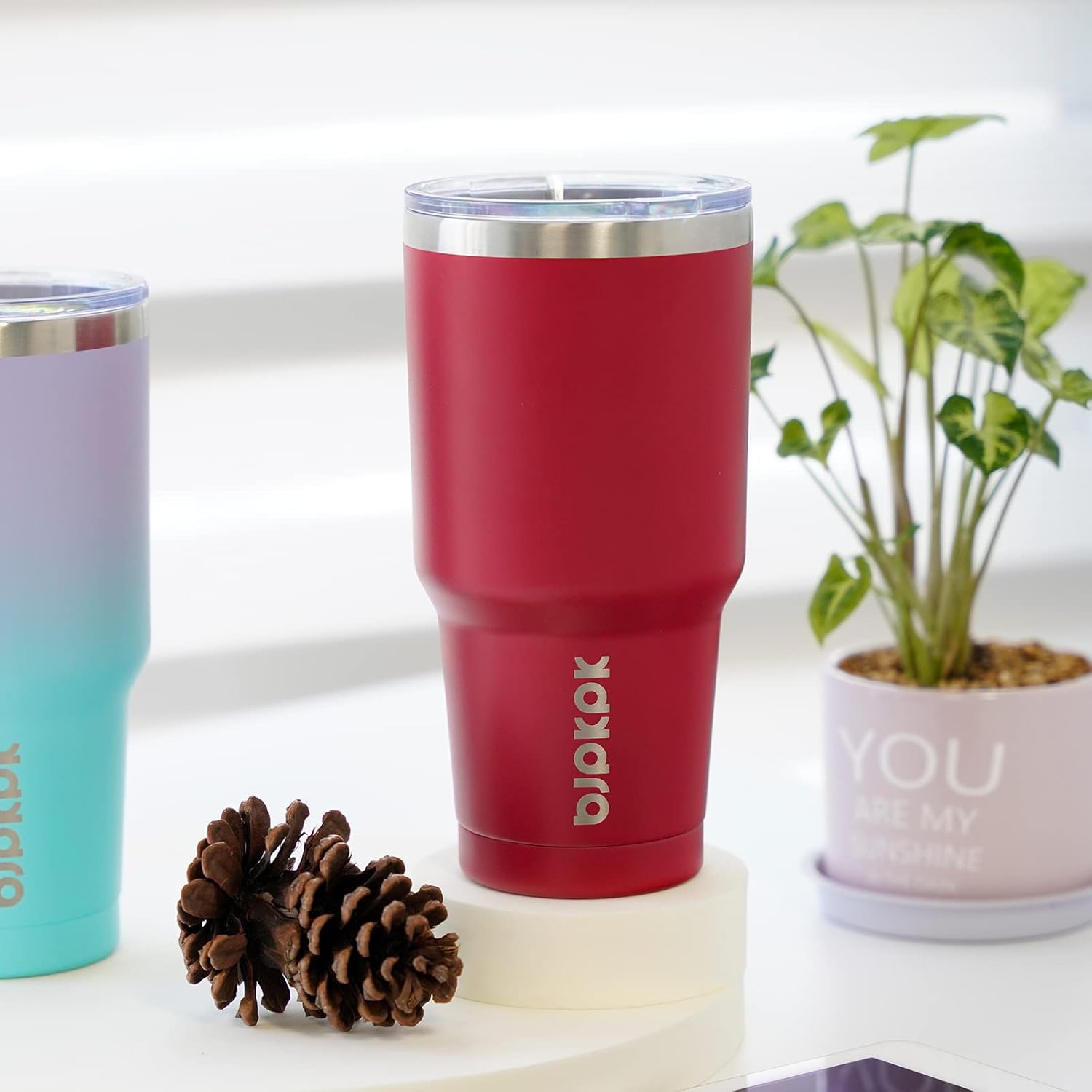 BJPKPK – Vaso de 30onzas con tapa y pajilla, de acero inoxidable con aislamiento de doble pared al vacío para mujeres y hombres, color albaricoque