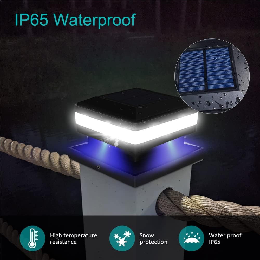 Sumaote Paquete de 6 luces solares para postes de exteriores, IP65, impermeables, para postes de madera de 4 x 4, 5 x 5 o 6 x 6, iluminación LED