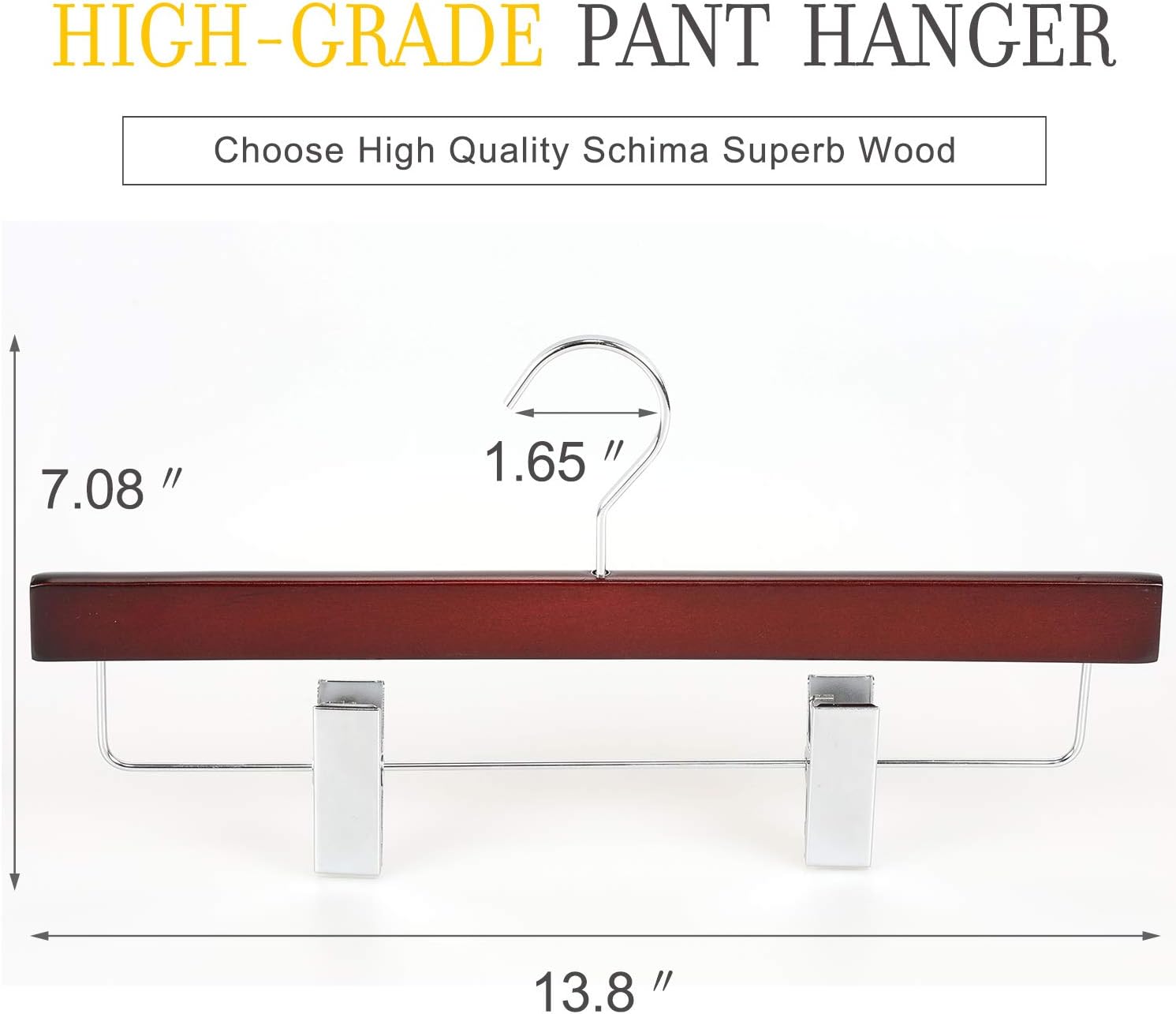 TOPIA HANGER Perchas para pantalones, perchas de madera de cerezo de lujo con clips de metal de alta calidad y gancho plano giratorio de 360