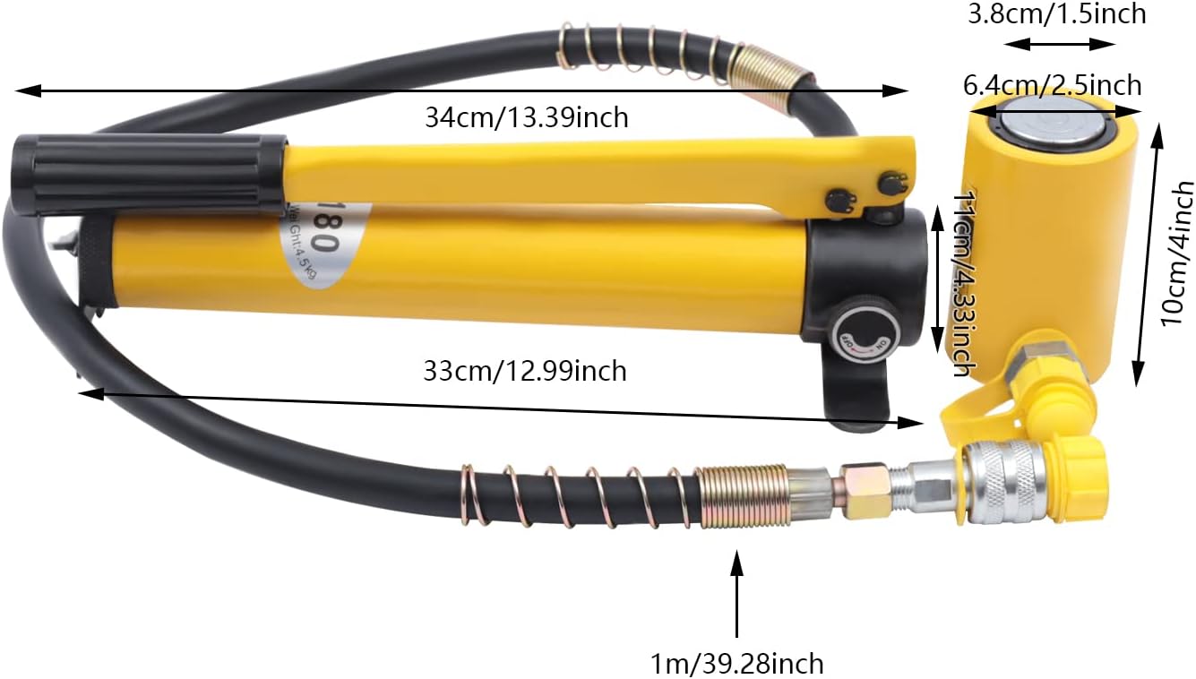CP-180 Gato de cilindro hidráulico de 2 velocidades – Capacidad 10T, bomba manual operada a mano con paquete de potencia y acoplador