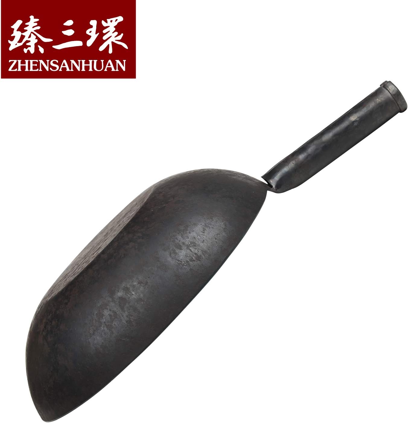ZhenSanHuan – Wok de hierro martillado a mano, parte inferior plana por inducción (mango de hierro de 12.6 in)