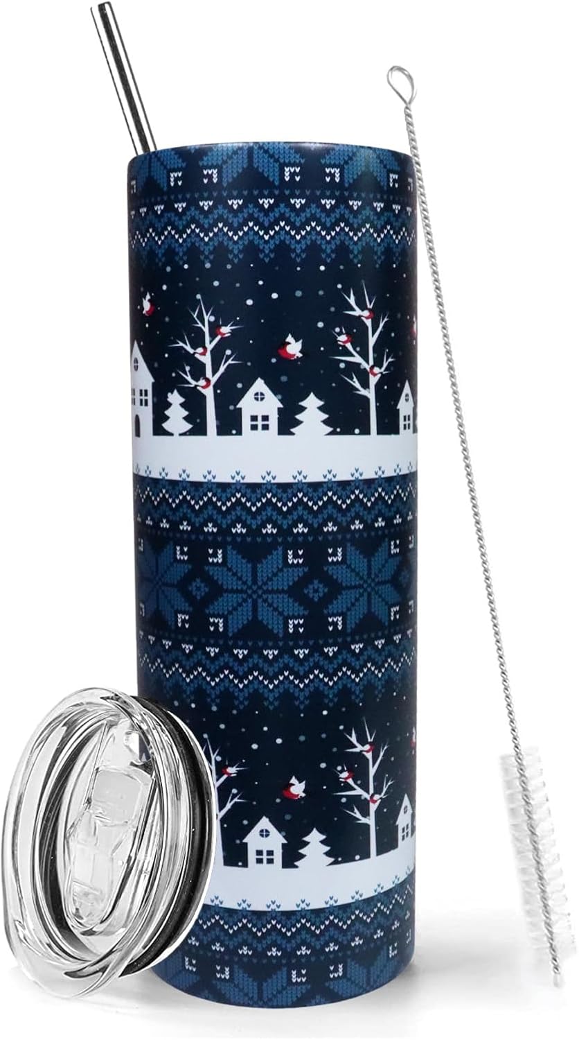 Vaso de Navidad de 20 onzas con tapa y pajita, de acero inoxidable, con aislamiento, para Navidad, botella de agua, viaje, vino