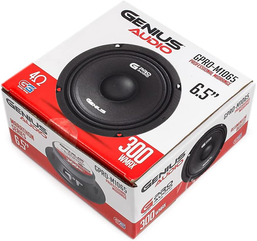 Genius GPRO-M1065 6.5″ 300 vatios-Max Rango Medio Serie Maratón Altavoz de audio para automóvil 4-Ohms
