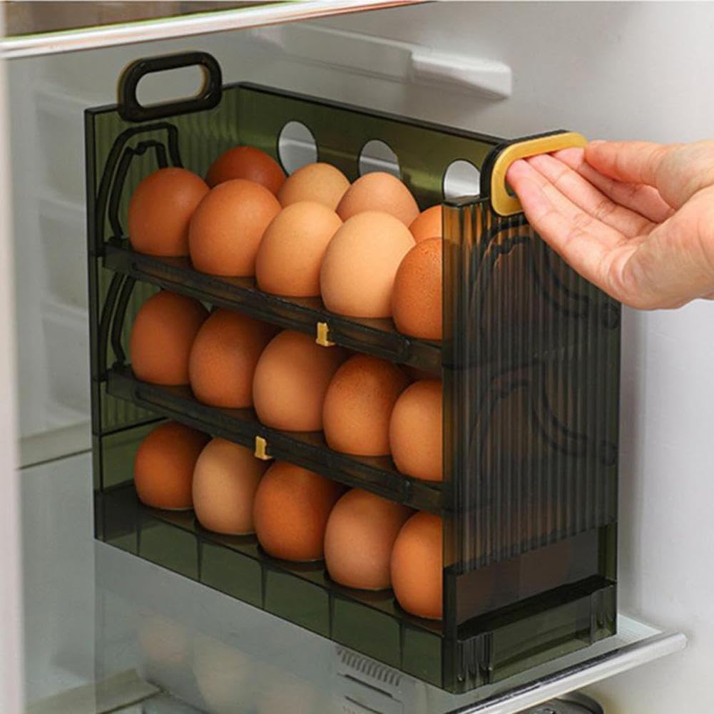 JCAKES Contenedor de huevos para refrigerador, organizador de huevos para refrigerador, caja de huevos, caja de almacenamiento, puerta lateral del