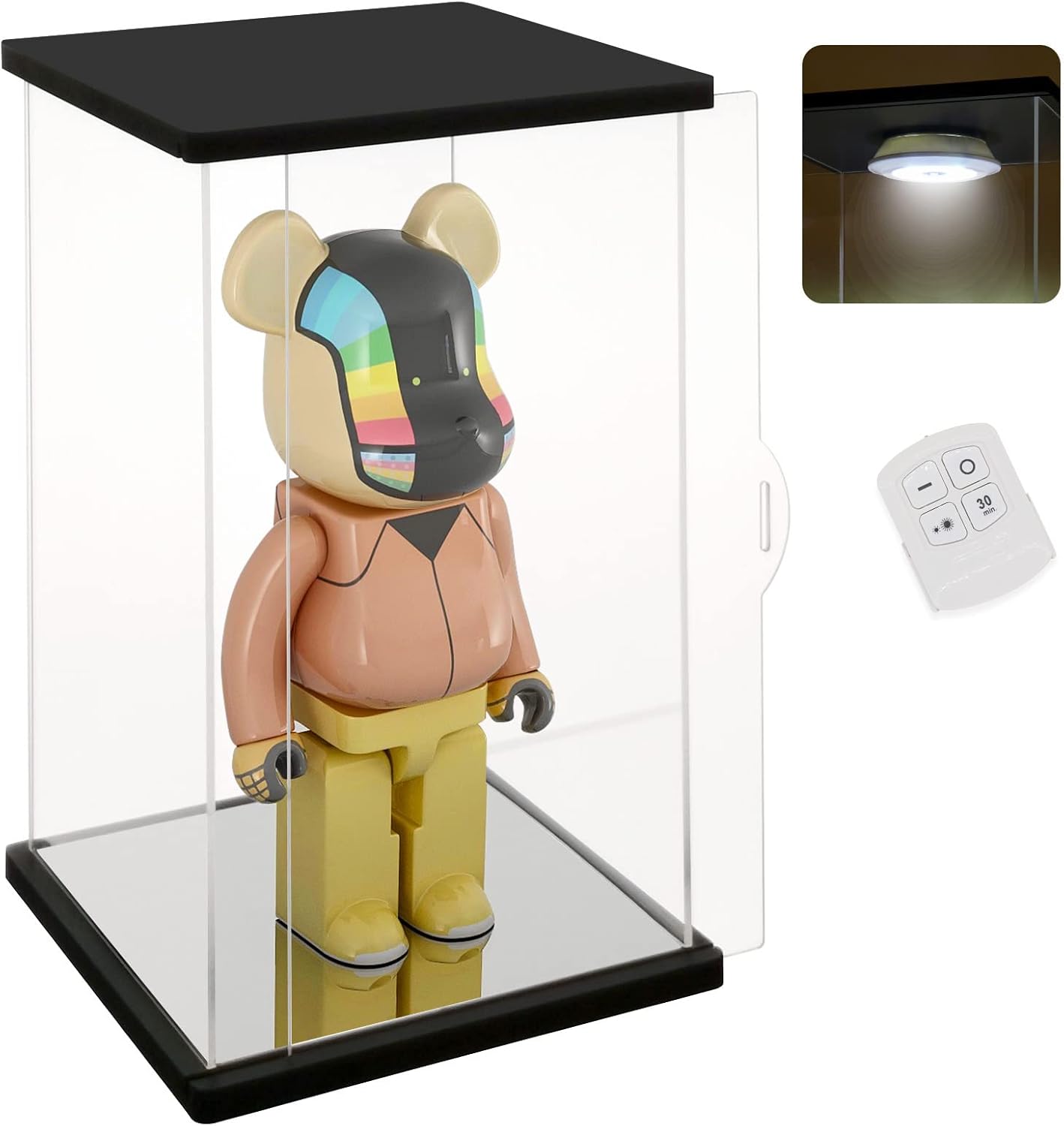 NONEMEY Vitrina de acrílico transparente con luz de control remoto para 400% Bearbrick, modelo a prueba de polvo, caja organizadora para