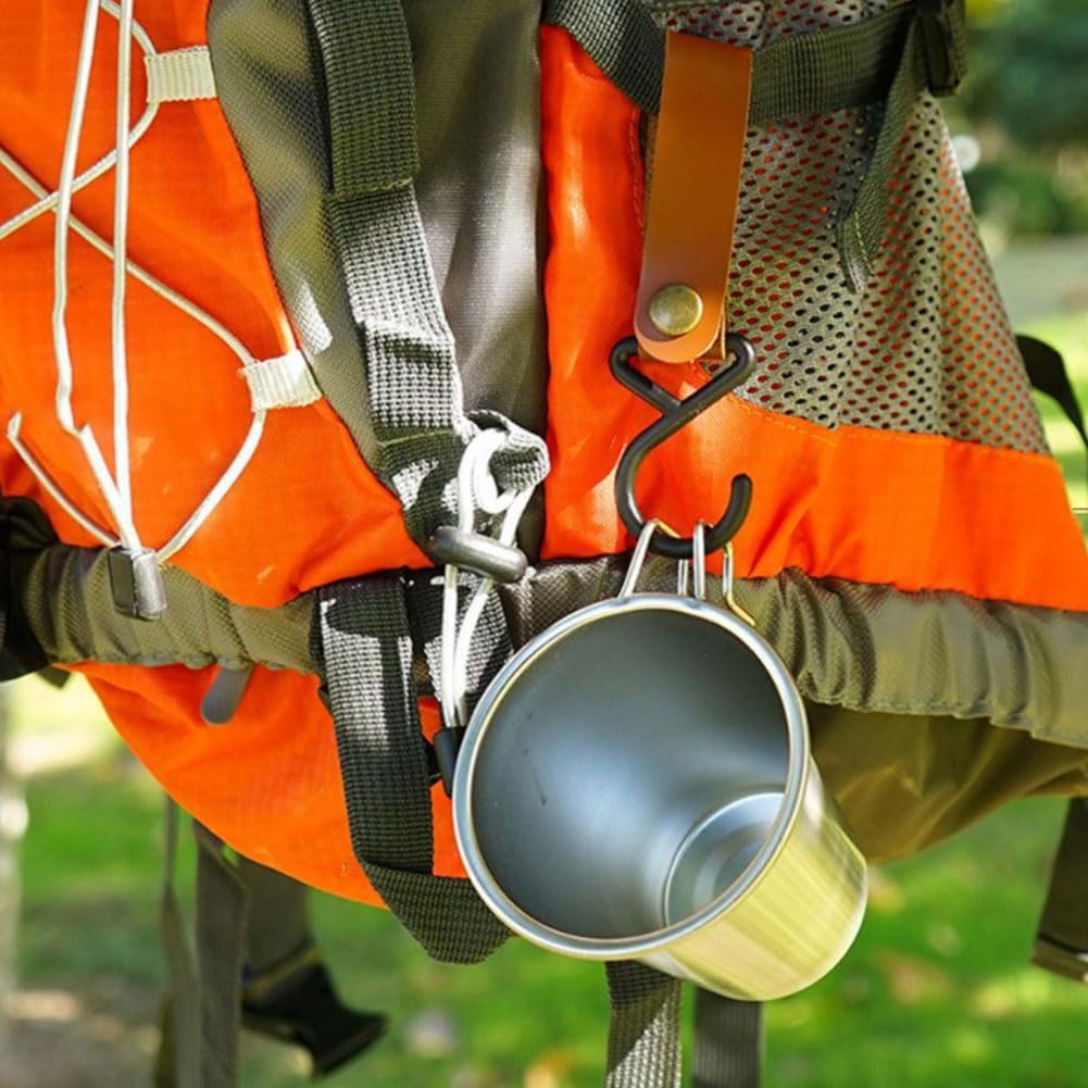 Correas de cuero con ganchos, 5 ganchos de cuero, ganchos para estantes en S, gancho de campamento para cocina, baño, dormitorio, oficina y uso al