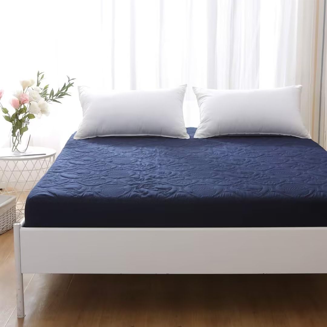 DuShow Protector de colchón impermeable tamaño King, color azul marino, acolchado, funda de colchón estilo sábana bajera ajustable de 18 pulgadas de