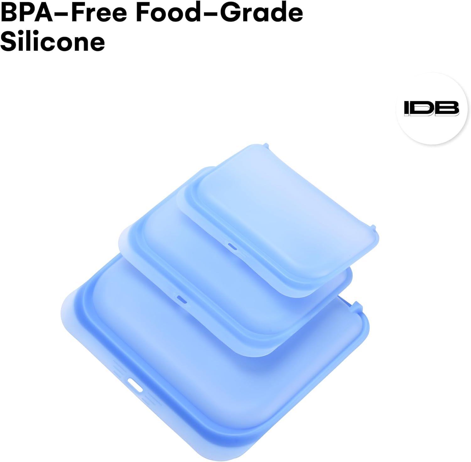 Dorence 3 bolsas de almacenamiento de silicona reutilizables, color azul, 3 bolsas de almacenamiento de alimentos de silicona con cierre de presión,