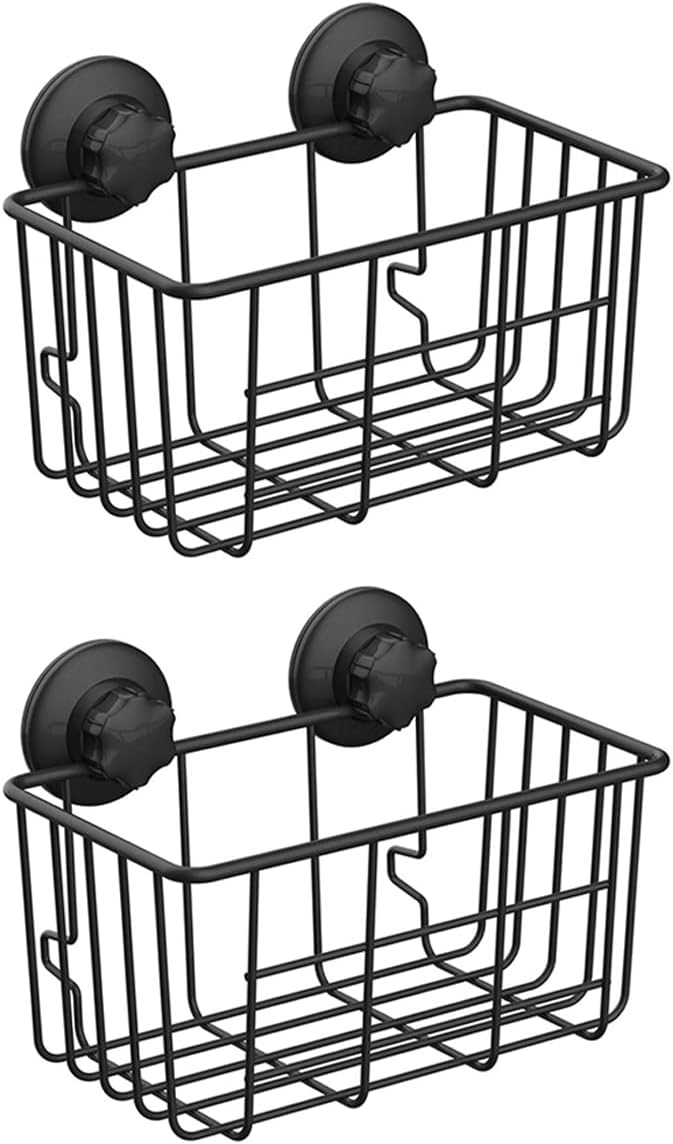 SANNO Cesta de ducha con ventosa para champú, organizador combinado de baño, soporte de acero inoxidable para almacenamiento de baño, color negro