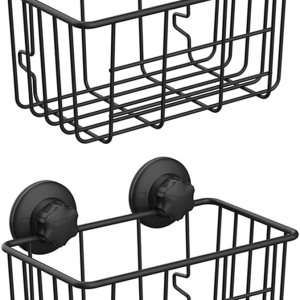 SANNO Cesta de ducha con ventosa para champú, organizador combinado de baño, soporte de acero inoxidable para almacenamiento de baño, color negro SANNO Cesta de ducha con ventosa para champú, organizador combinado de baño, soporte de acero inoxidable para almacenamiento de baño, color negro