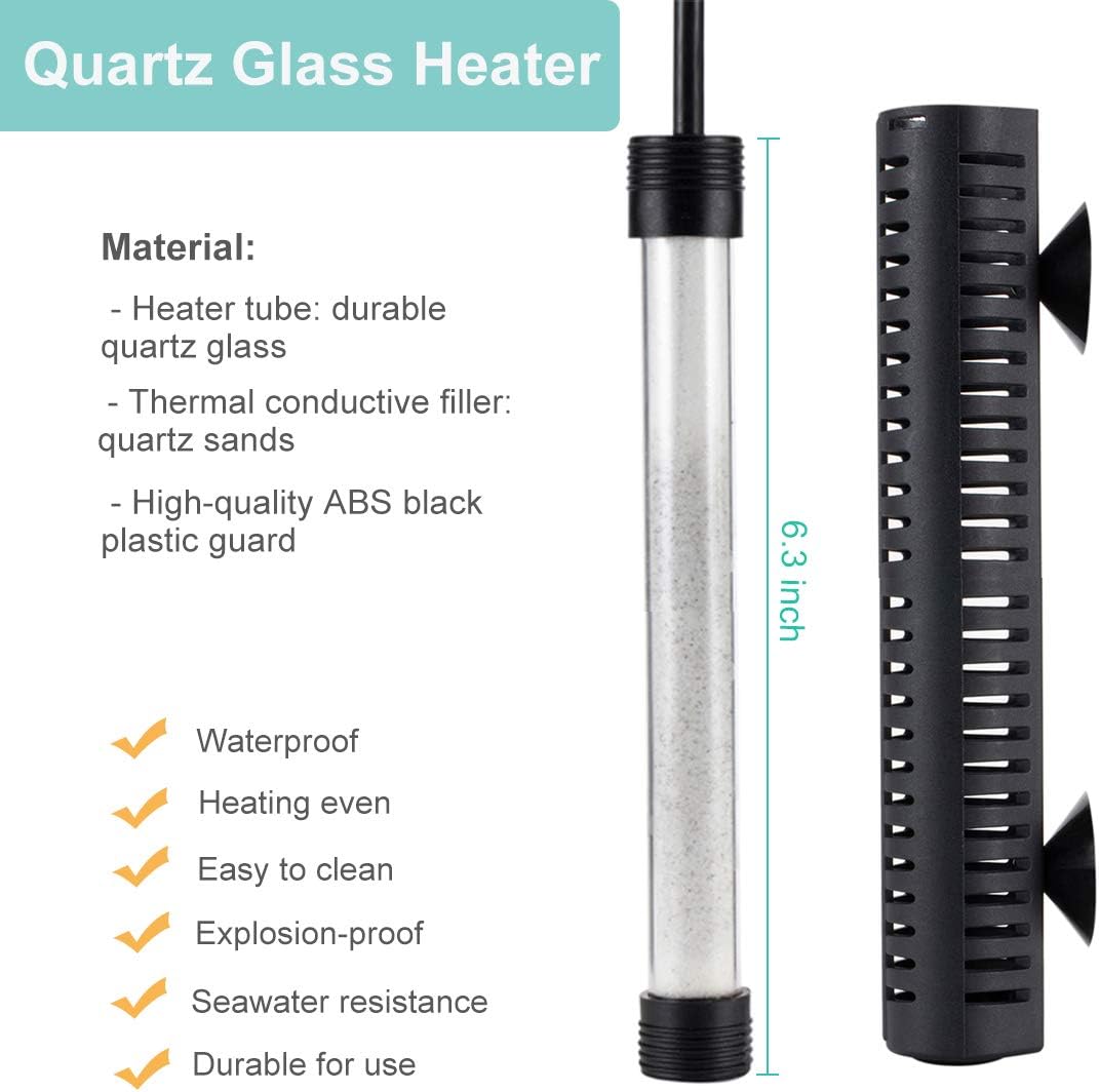 hygger Calentador de acuario de 200 vatios con controlador de temperatura digital LED, calentador de agua sumergible para acuarios de agua dulce y