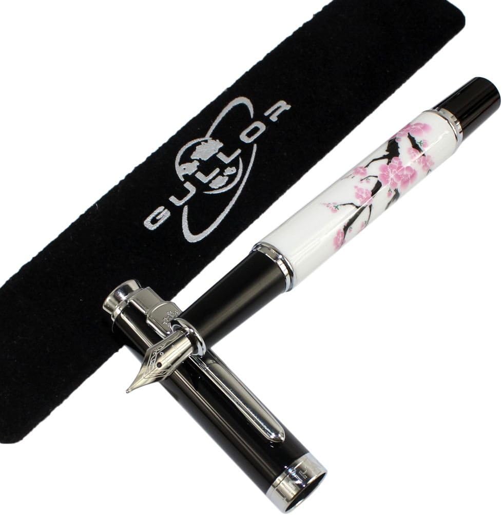 Gullor Elegante pluma estilográfica Jinhao 8802 Plum Flower con caja de regalo y cartuchos de tinta