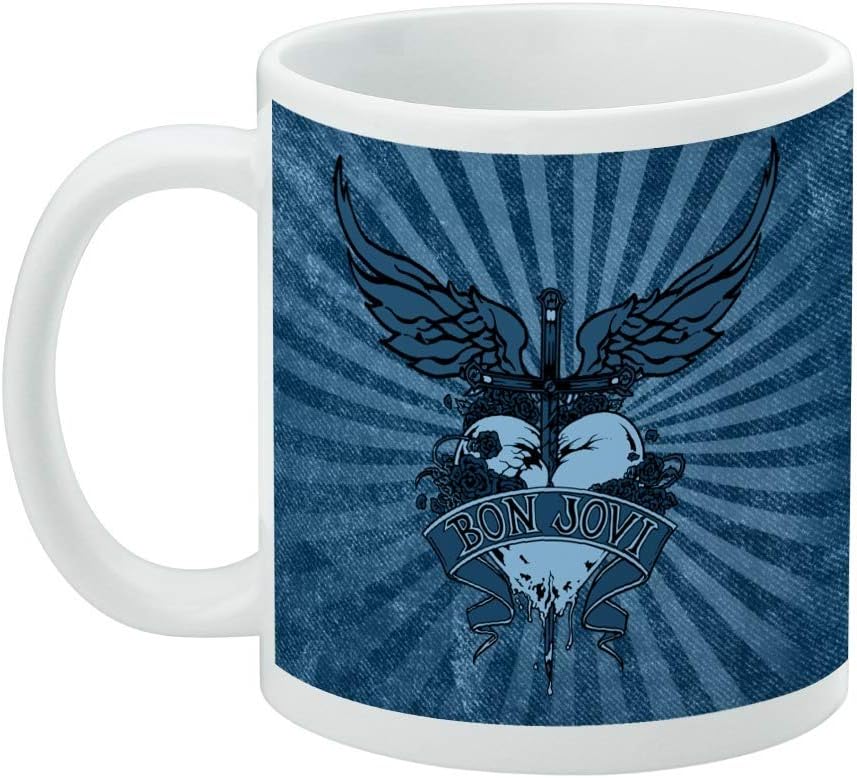 GRAPHICS & MORE Bon Jovi – Taza de café de cerámica con forma de corazón y daga, tazas de regalo novedosas para café, té y bebidas calientes, 11