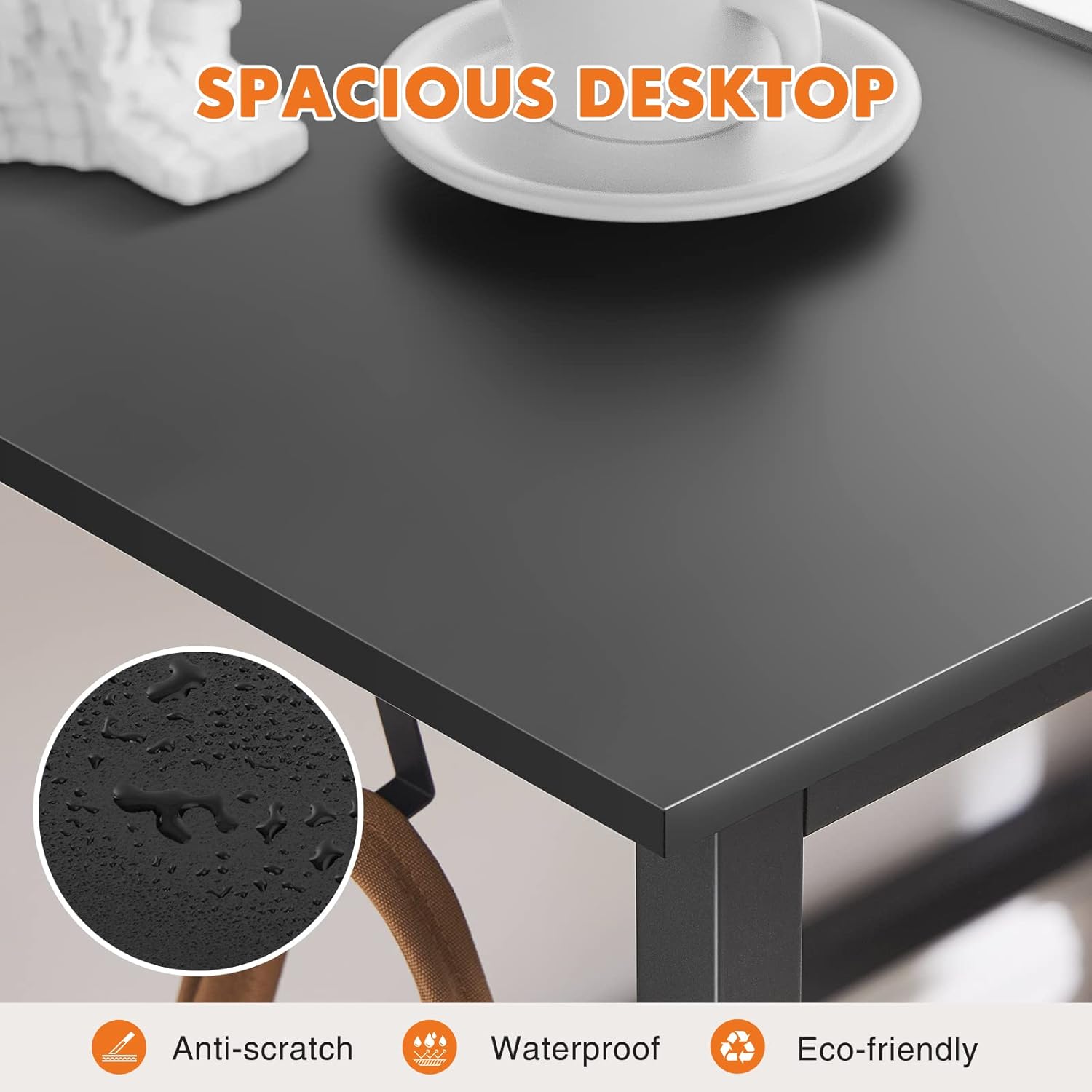 Sweetcrispy Escritorio – Mesa pequeña de madera de 32 pulgadas con bolsa de almacenamiento y gancho de hierro para el hogar, dormitorio, color negro