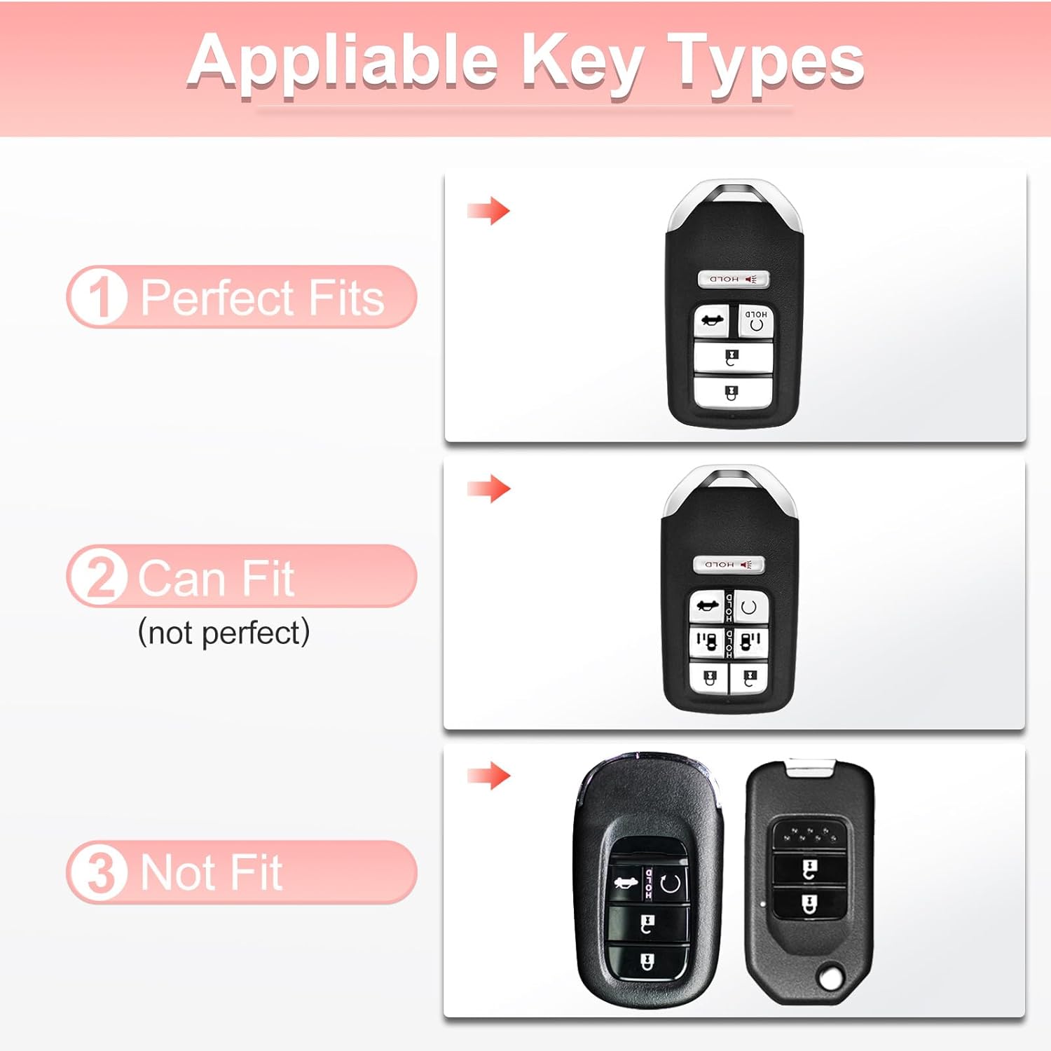 Funda de llavero rosa para Honda, funda de TPU suave con llavero brillante para Honda Accord Civic CRV Pilot Odyssey Smart Key Holder