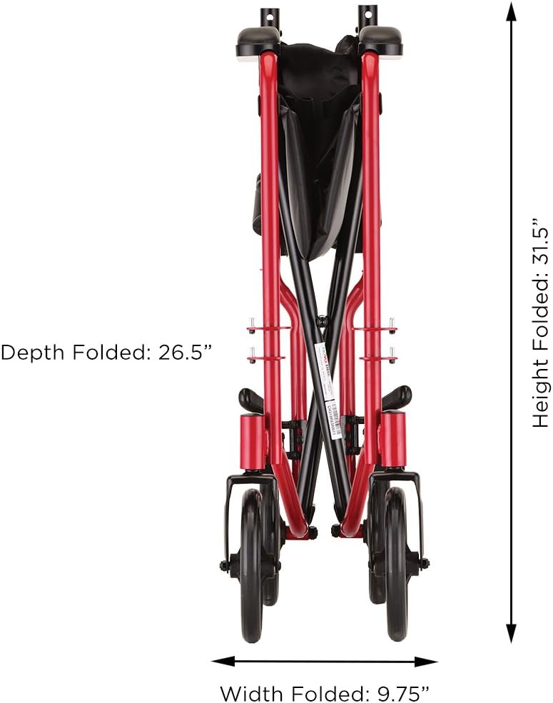NOVA Medical Products Silla de ruedas de transporte de acero de 19″, color rojo