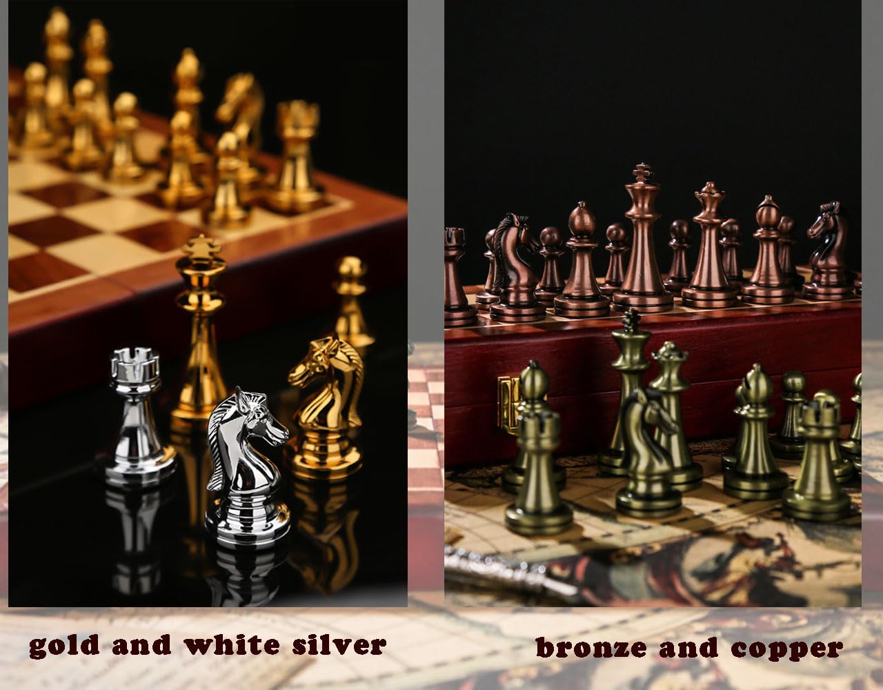 Juego de ajedrez plegable de metal con piezas magnéticas, juego de ajedrez internacional avanzado para 2 jugadores, regalos para adultos para niños