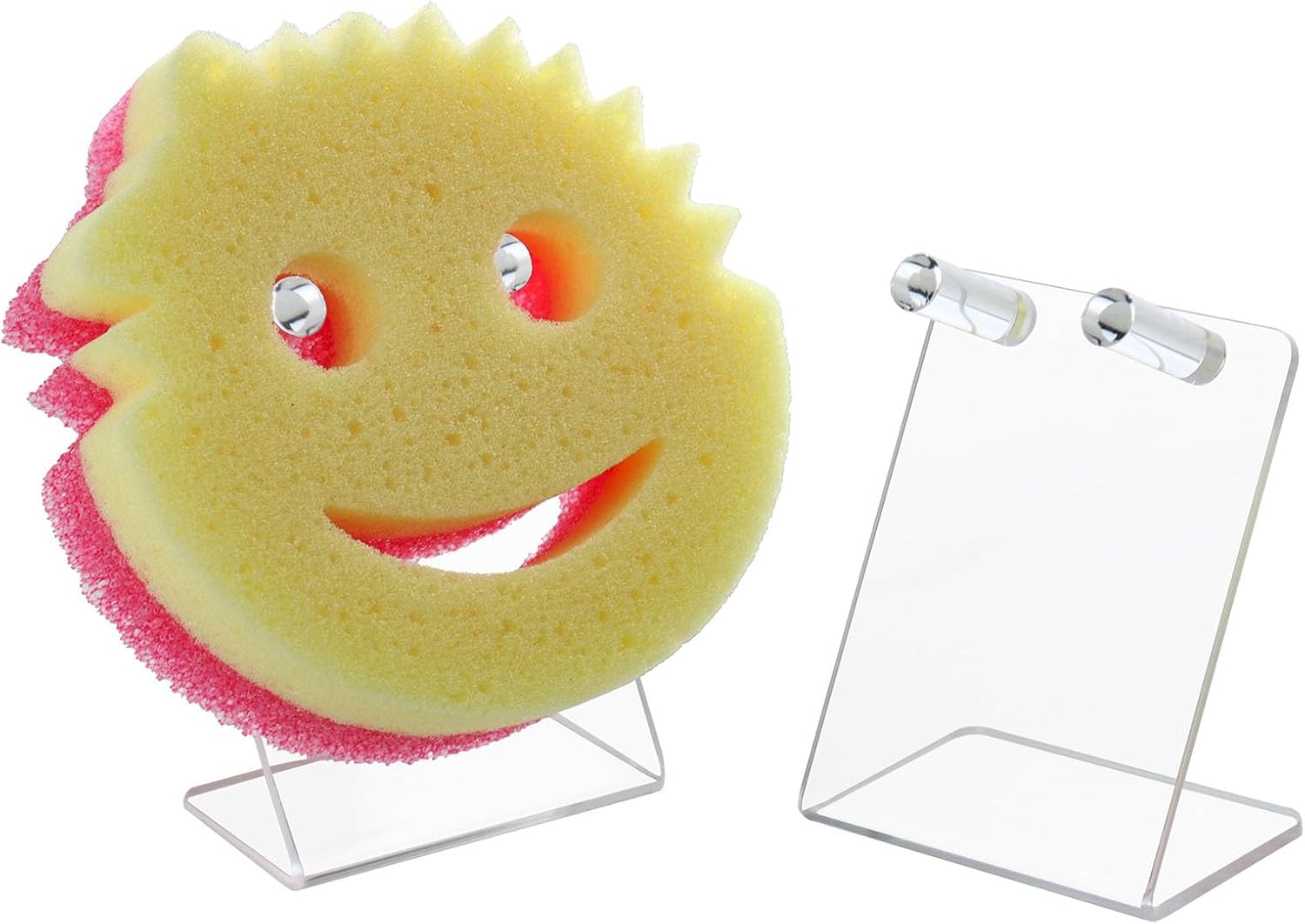 Soporte de esponja de acrílico transparente, paquete de 2 soportes independientes de esponja de cara sonriente, organizador de esponja autodrenante