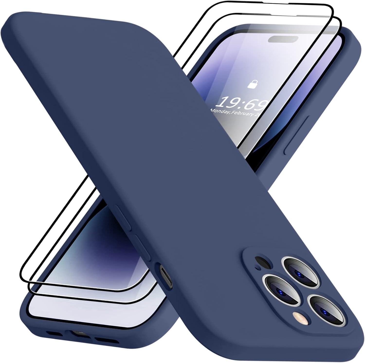 TISOOG Funda compatible con iPhone 14 Pro Max, con 2 protectores de pantalla de vidrio templado 9H, protección de cámara forro de microfibra Funda