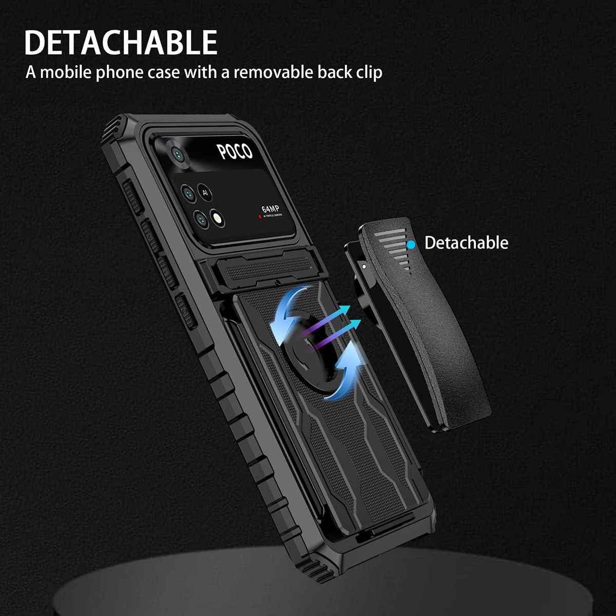 CCSamll – Funda para Xiaomi Poco M4 Pro 4G (no 5G) con funda de clip para cinturón, funda de protección resistente de grado militar con soporte,