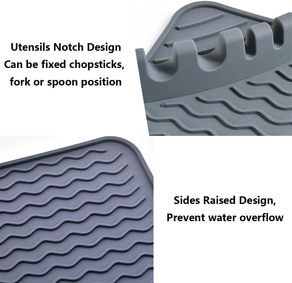 Alfombrillas de silicona para secar platos con soporte para utensilios, tapete de secado de platos resistente al calor para encimera de cocina,