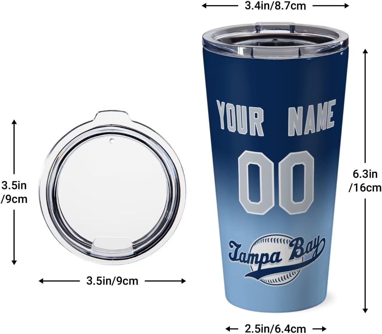 Vasos de béisbol personalizados, taza de café aislada personalizada, taza de viaje de acero inoxidable, añade cualquier número de nombre con tapa,