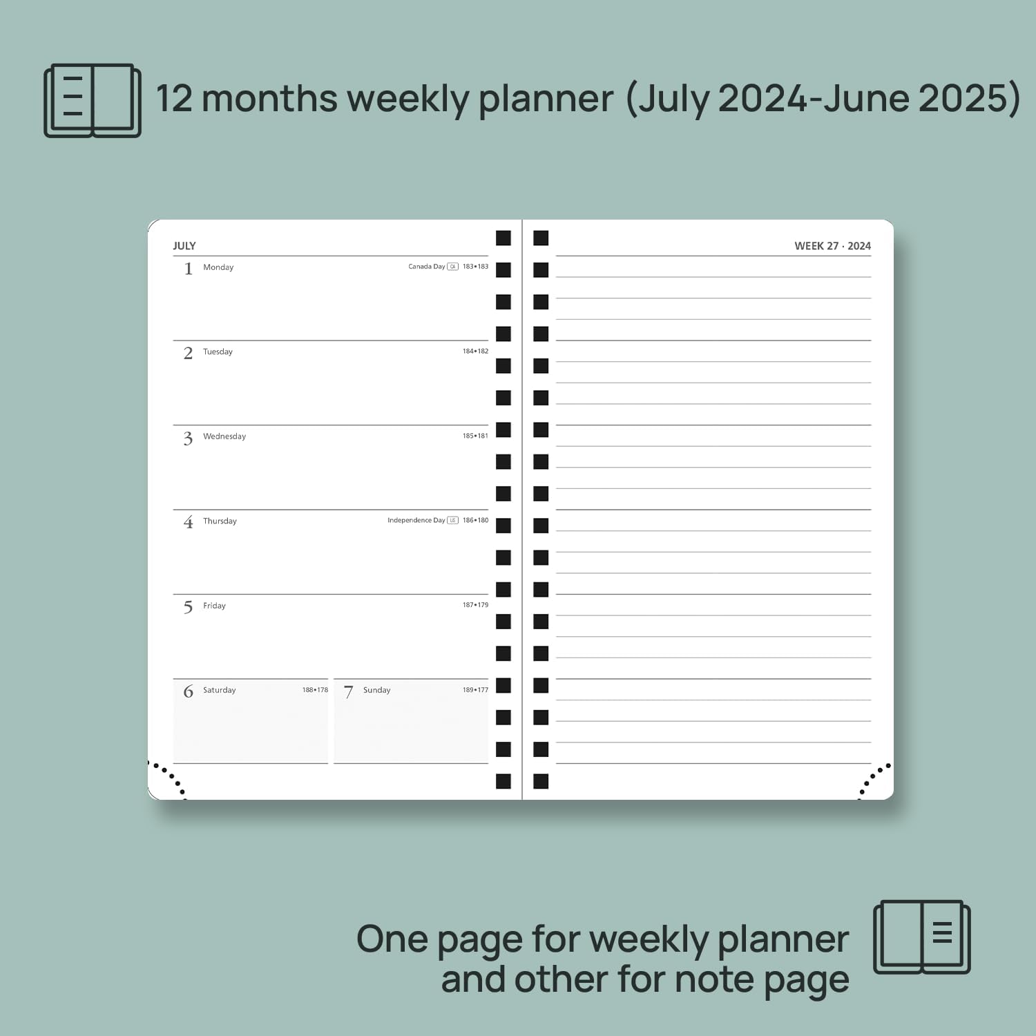POPRUN Agenda semanal 2024-2025, tamaño de bolsillo, 4 x 6.25 pulgadas, calendario académico pequeño para bolso con cubierta suave en espiral, regla