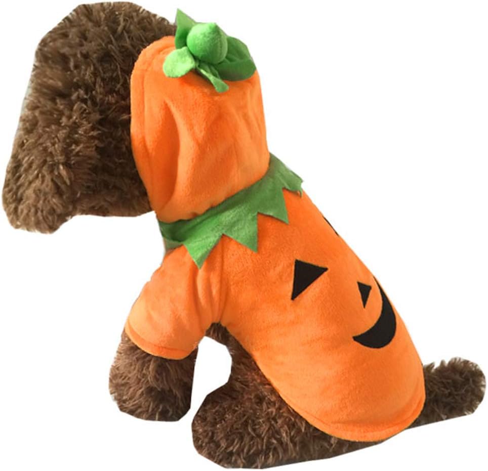 Disfraz de calabaza de Halloween para perro, gato, trajes de cosplay para mascotas, ropa de forro polar con capucha, suéter, abrigo, disfraces de