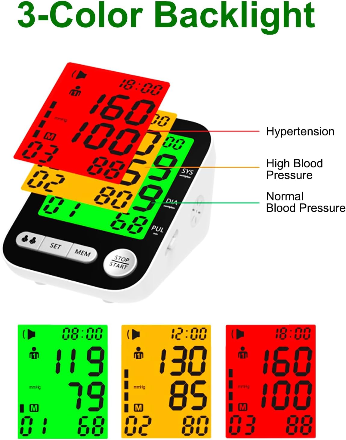 Monitor de presión arterial, monitores automáticos de presión arterial para uso doméstico, máquina de presión arterial recargable con pantalla