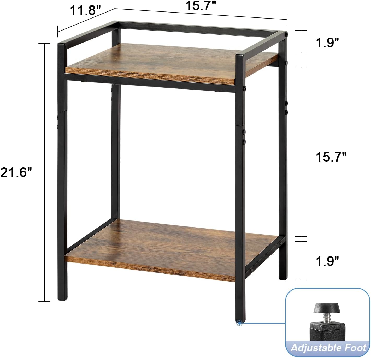 HDANI Mesa auxiliar pequeña, mesita de noche de 2 niveles con estante de almacenamiento en sala de estar, dormitorio, 15.75 pulgadas de profundidad