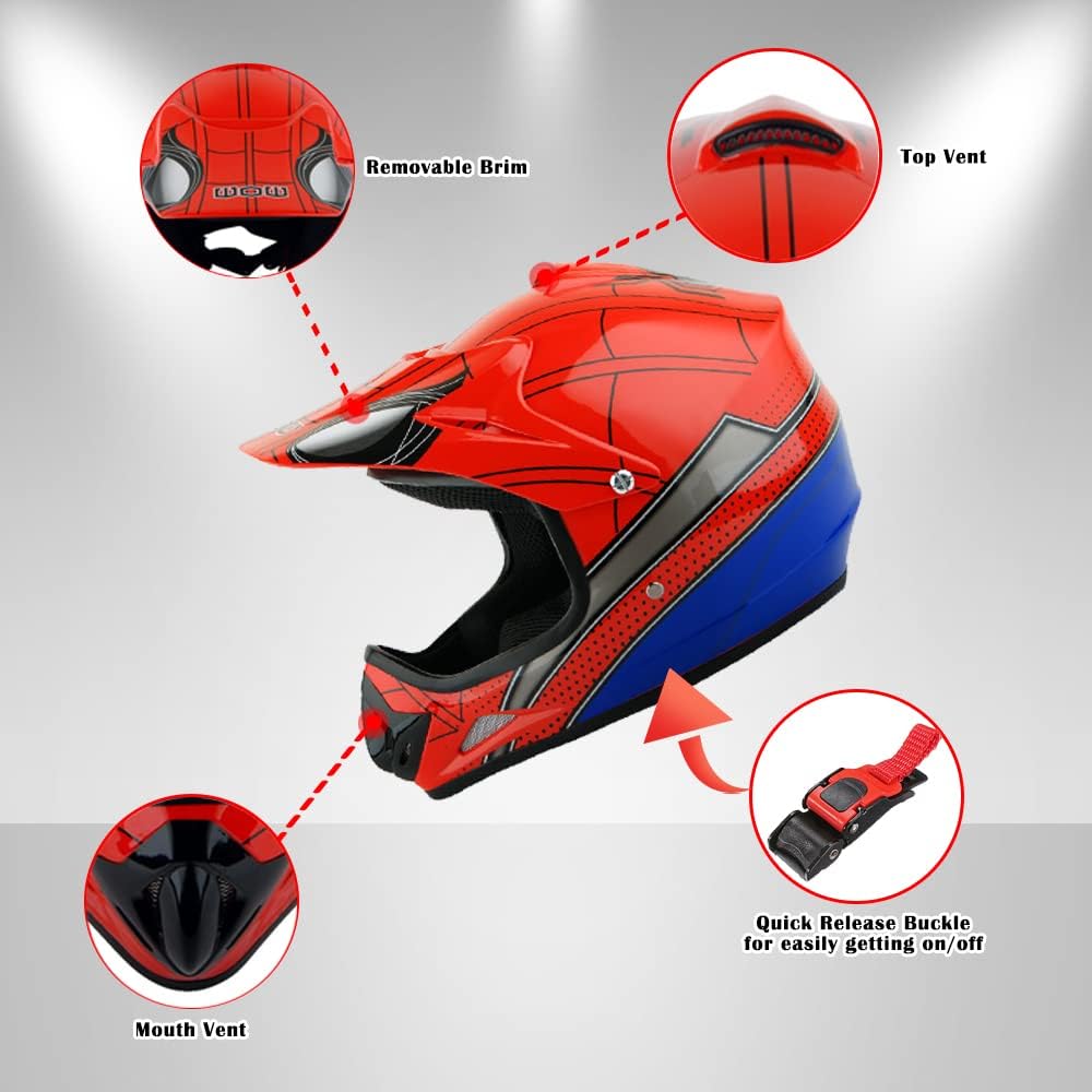 WOW Casco de motocross BMX MX ATV Dirt Bike Dianasour Dragon + gafas + guante marciano juvenil