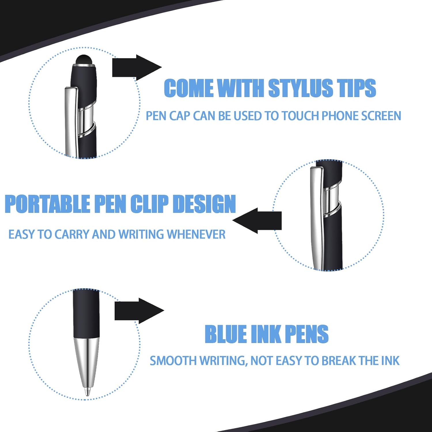 Lragvtbk 6 bolígrafos de tinta azul con punta de lápiz digital 2 en 1, bolígrafos de metal, para pantallas táctiles, colegio, oficina, compañeros de