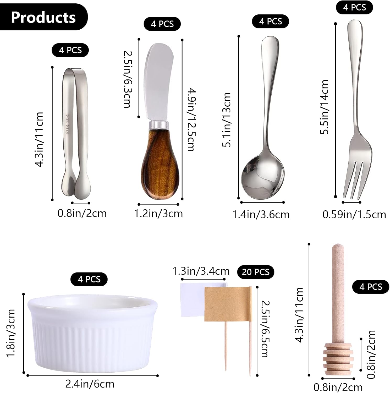 Accesorios para tableros de embutidos (29 piezas) Esparcidores de queso para tablero de embutidos, mini cuchara de servir, tenedor, pinzas, palillo