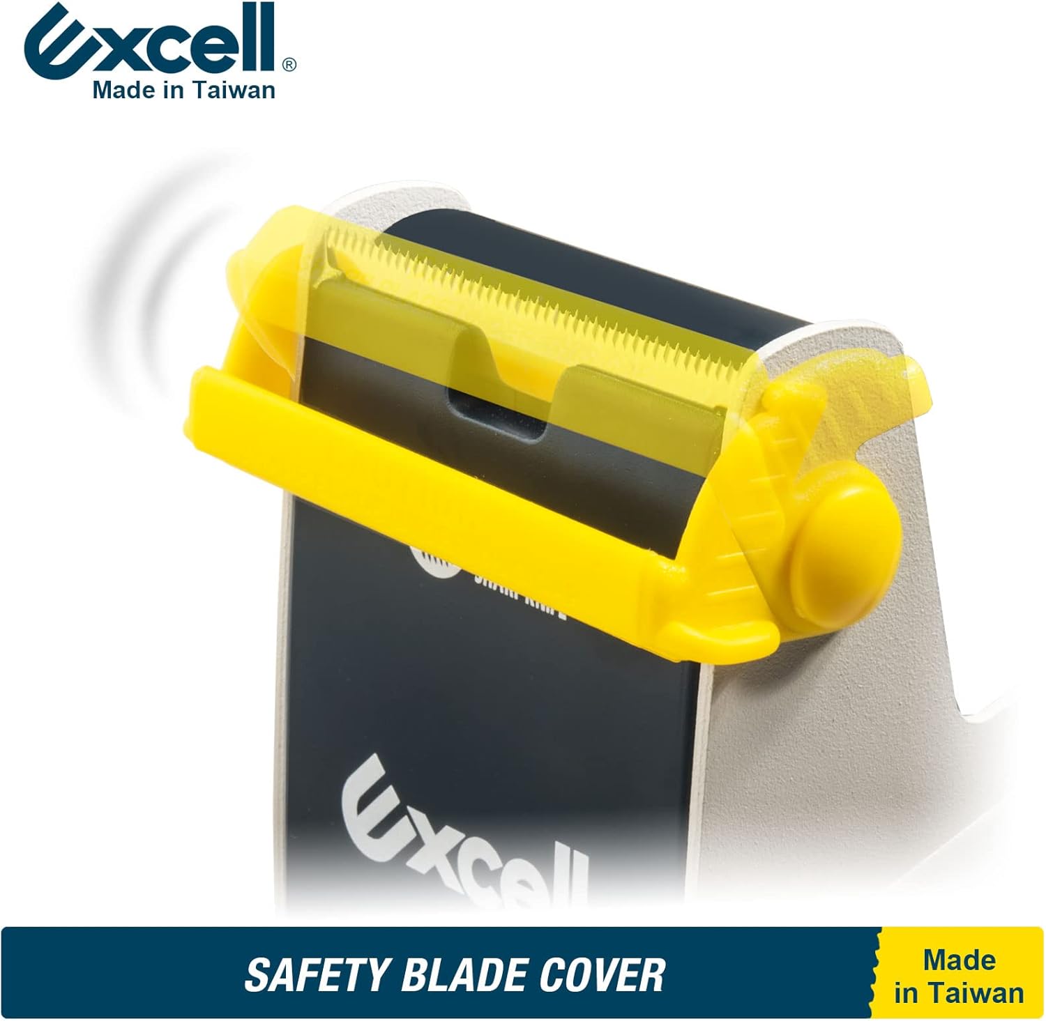 Excell Dispensador de cinta de escritorio de acero resistente (2 pulgadas de ancho) con cubierta de hoja de seguridad, dispensador superior de