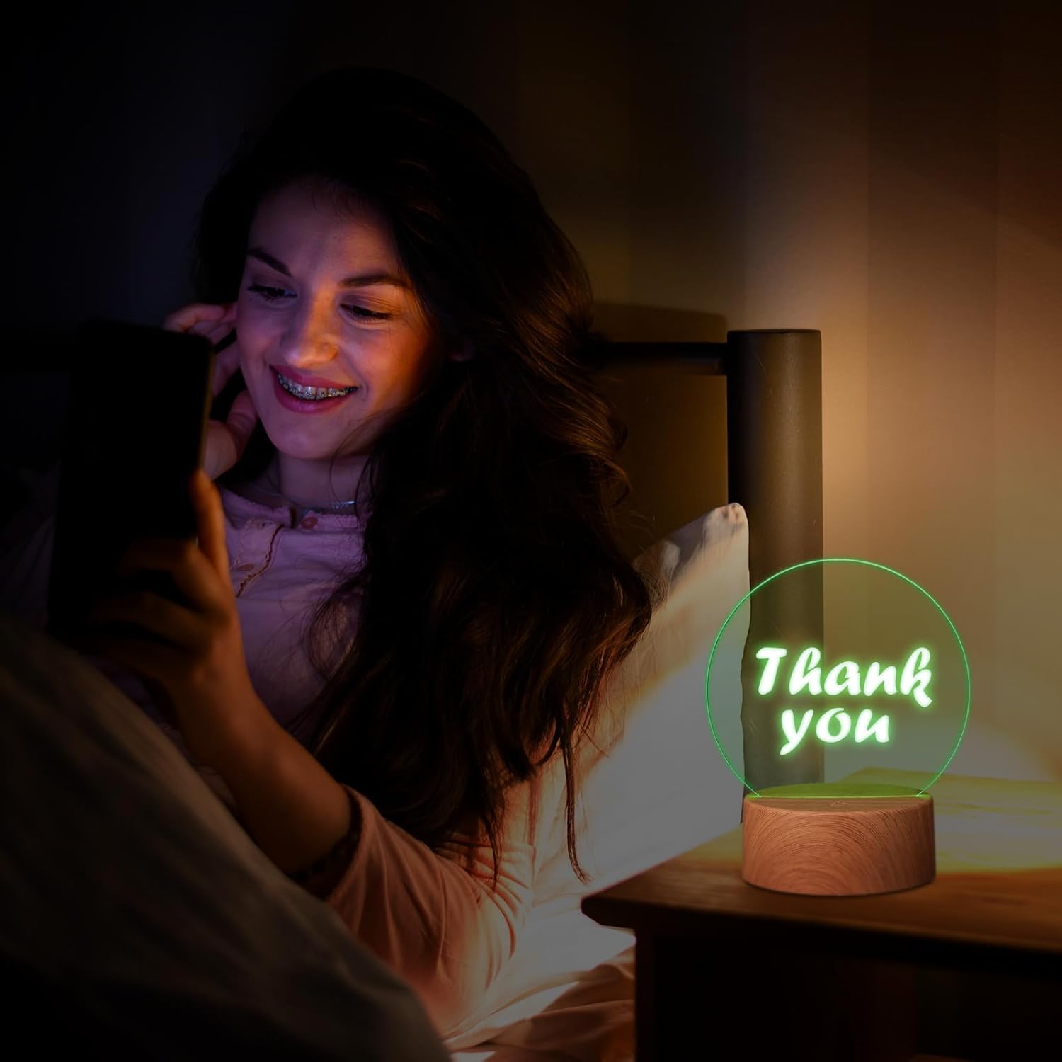 12 bases de lámpara de noche LED 3D, 12 hojas de acrílico transparente en blanco, 16 colores, 4 modos con control remoto, cable USB, color madera,