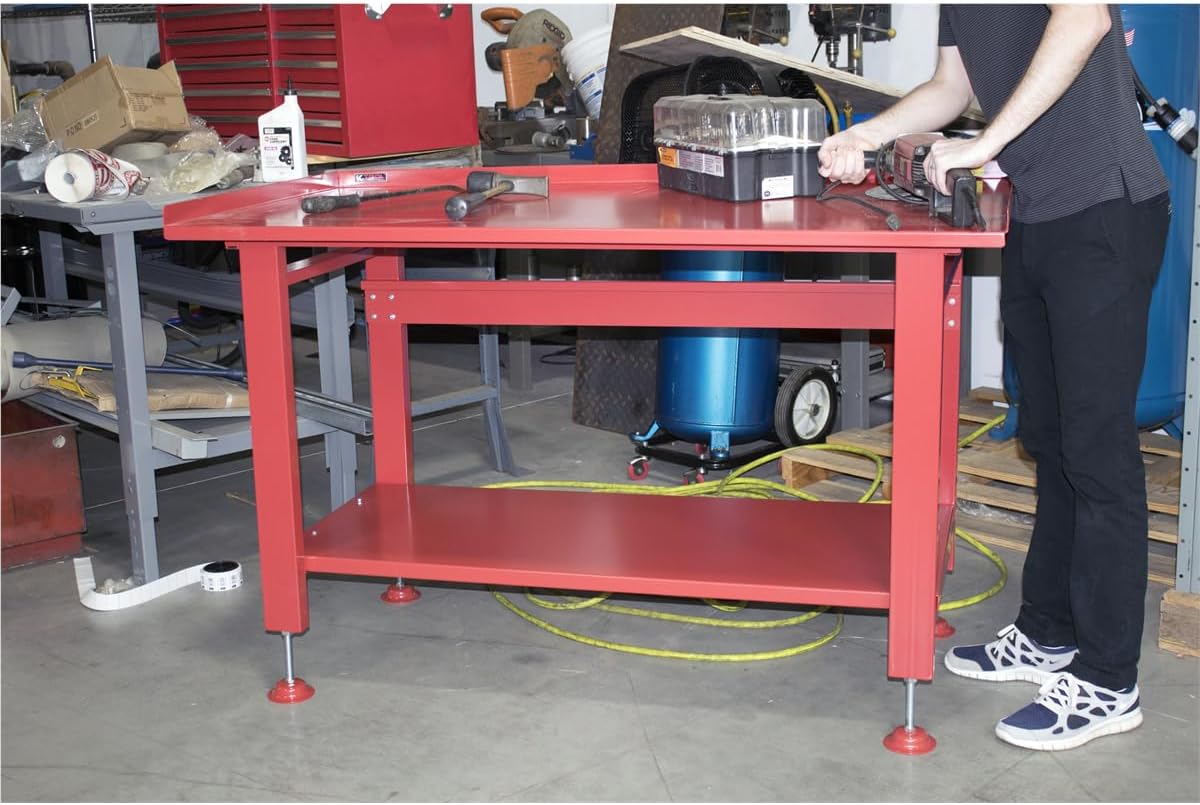 K Tool International 75111 Mesa de trabajo resistente de 60 x 34 pulgadas para garajes, talleres de reparación y bricolaje, 1200 libras, 31 pulgadas