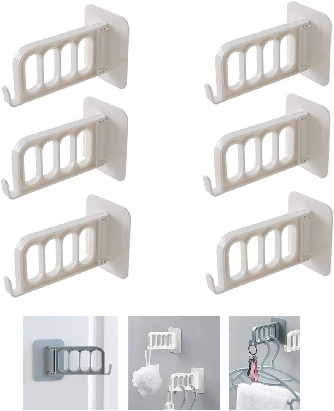 Percha plegable sin perforaciones, pequeña percha plegable para ropa, ganchos de almacenamiento para paredes, 4 agujeros montado en la pared,